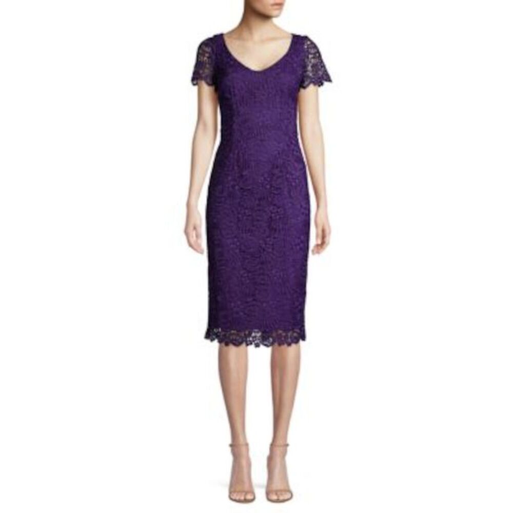 NWT TRINA TURK Womens Purple Short Sleeve Knee Length Party Sheath Dress 2